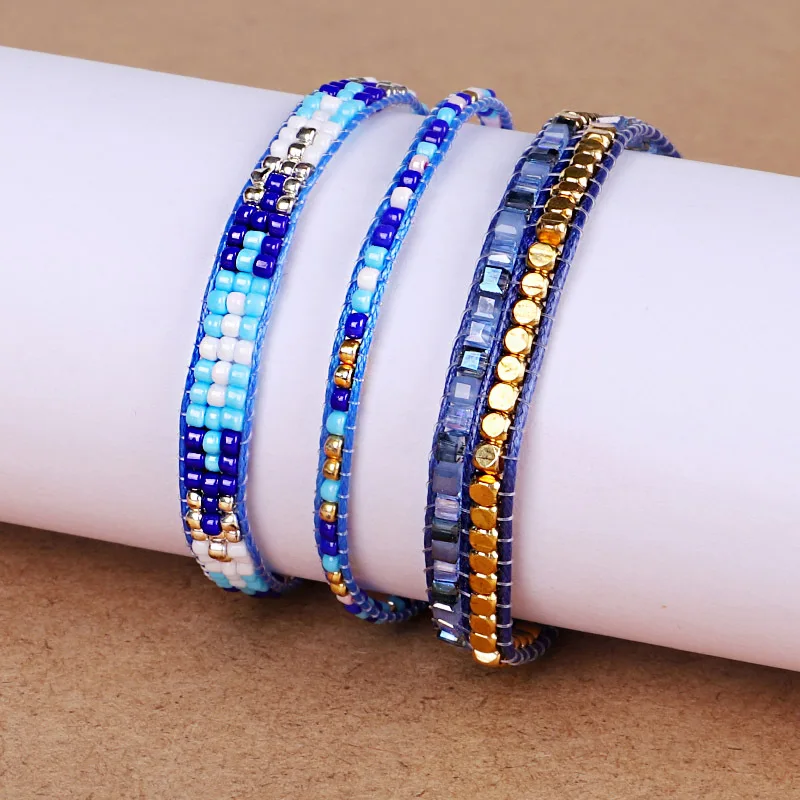 BLUESTAR 3pcs One Set Women Crystal Bead Bracelet Handmade Bohemian Woven Lady MIYUKI Bead Bracelets