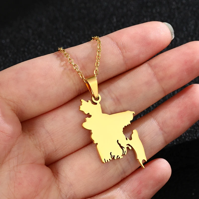 Map of Bangladesh Pendant Necklaces Gold Color for Women Girls Stainless Steel Bangladeshi Maps Ethnic Party Engagement Jewelry