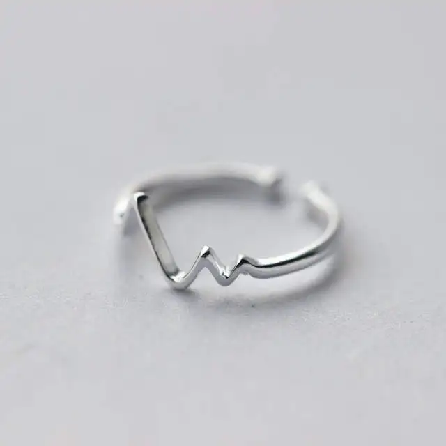 BFCLUB  Silver Color Heartbeat Rings For Women Adjustable Size Wedding Ring Hot Jewelry