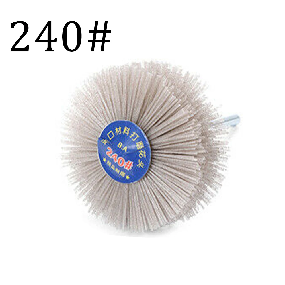 Cepillo de alambre de rueda de nailon para pulir muebles, herramienta abrasiva de grano 80, 120, 180, 240, 320, 400, 600, 3"