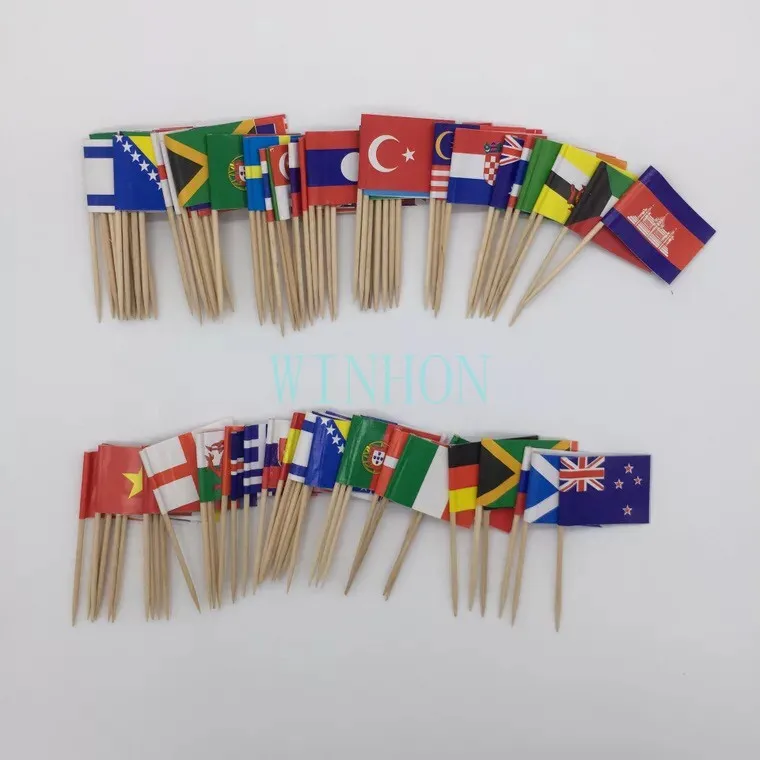 World Flag Toothpick flags Box of 100  Country Flags Dinner Cake Toothpicks Cupcake Decoration Fruit Cocktail Sticks Party