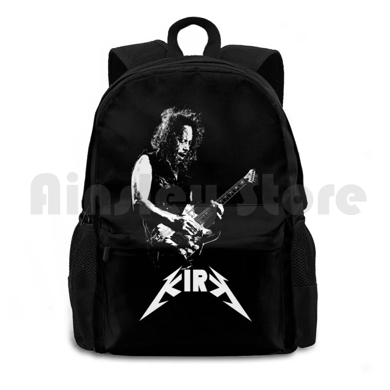 Kirk-White Stencil Outdoor Hiking Backpack Riding Climbing Sports Bag Kirk Hammett James Guitar Guitarist Ride The Lightining