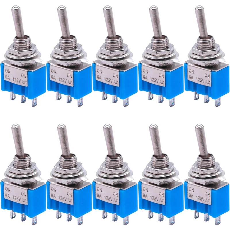 10Pcs SPDT Mini Toggle Switch 3-Pin 2 Position ON/ON Miniature Toggle Switch 6A 125V AC Toggle Switch MTS-102