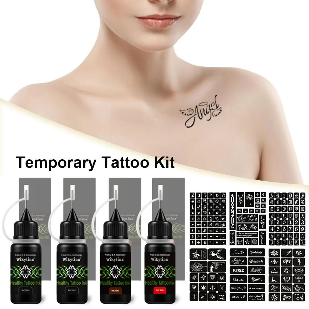 

Semi-Permanent Tattoo Set Temporary Tattoo Kit With 171 Pcs Tattoo Stencils 4 Pcs Painting Tattoo Cream Waterproof DIY Tattoo