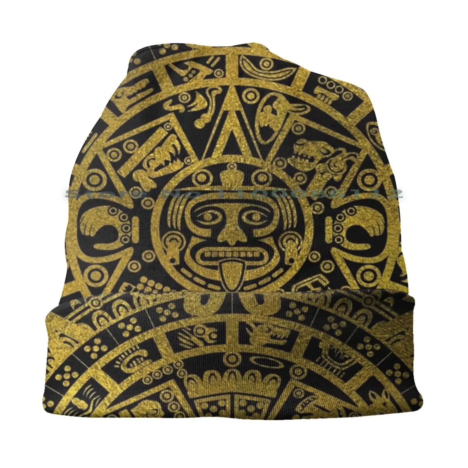 Gold Aztec Inca Mayan Calendar Beanies Knit Hat Mayan Mask Inca Aztec Mexican Native Art African American Abstract Ethnic