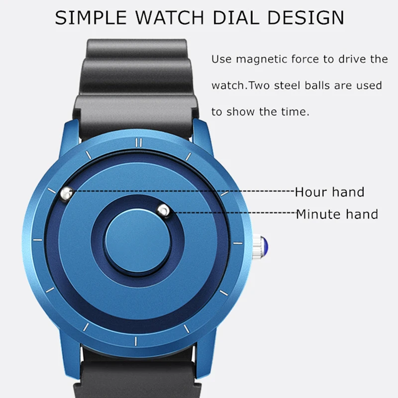 크리에이티브 유투어 시계, 블루 로즈 골드 블랙 실버 마그네틱 볼, 금속 다국적 시계, 고무 스포츠 시계, 남성 Reloj