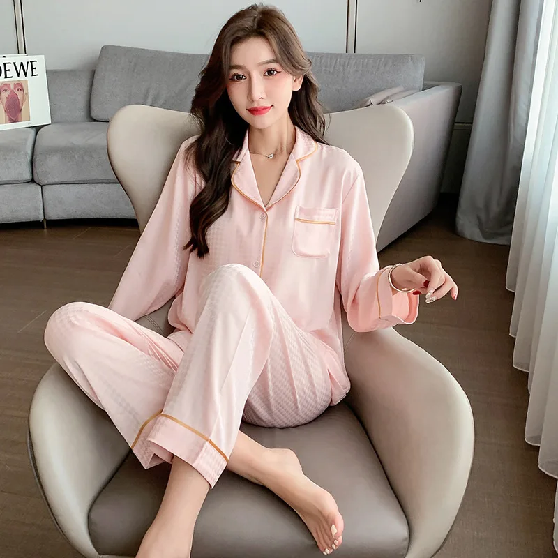 Personalized Name& Date Women Satin Pajamas Set Long Sleeve Long pants Sleepwear Pajamas Suit Female Homewear