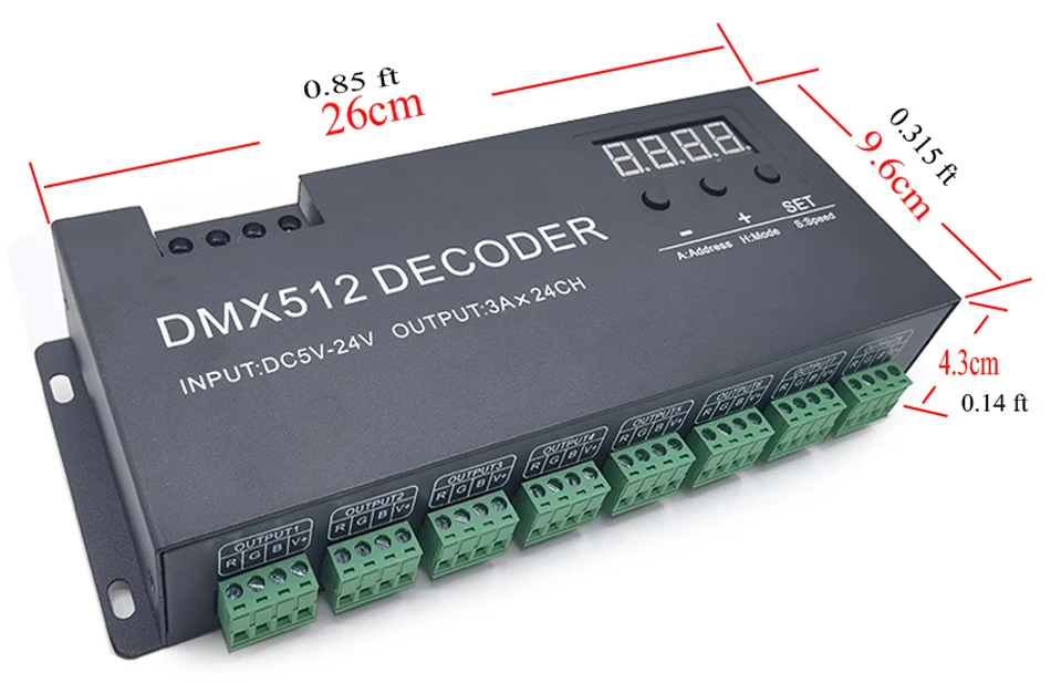 dmx 512 decodificador com display digital escurecimento driver rgbw 24ch led decodificador controlador para fita tira luz dc5v24v 24 canal 01