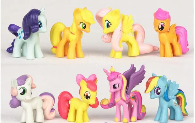 12 pcs/set 3-5cm  little poni PVC Rainbow horse cute little horse action toy figures dolls for girl birthday christmas gift