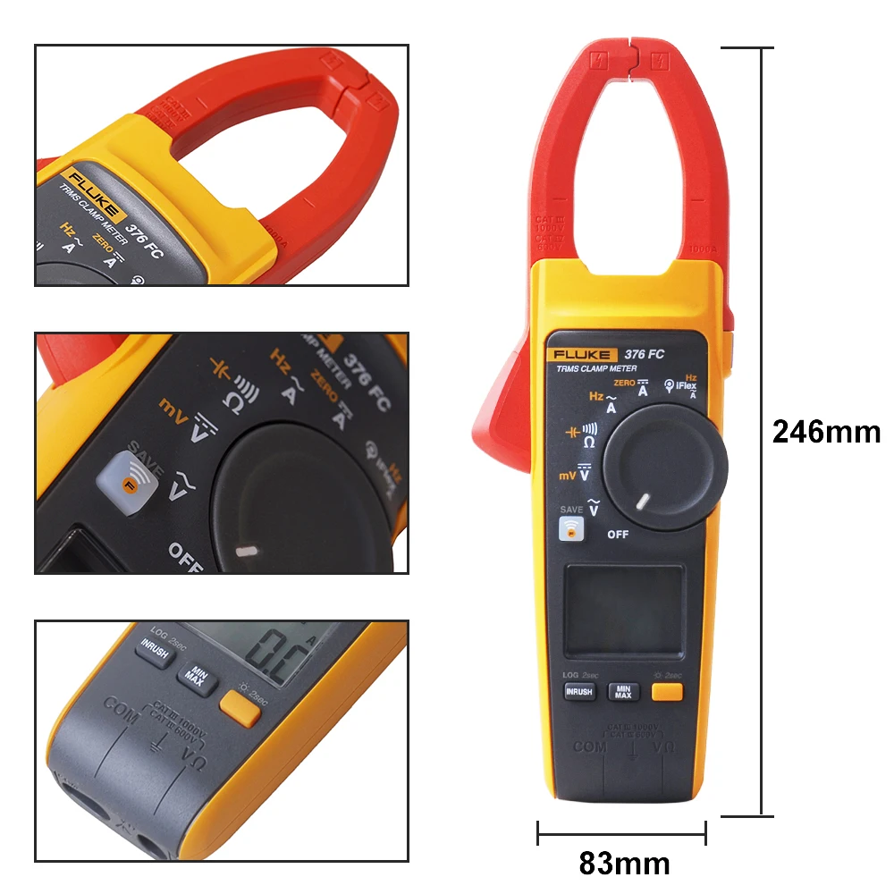 Fluke 376 FC True-RMS 1000A AC/DC Clamp Meter with iFlex, Measures AC/DC current with included iFlex current probe