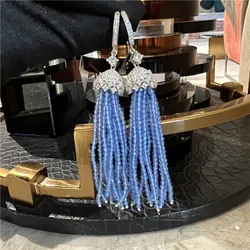Nano stone long Tassel Earrings 925 Sterling Silver Earring