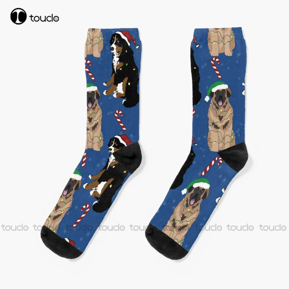 Christmas Holiday Bernese And Leonberger - Blue Socks Sock For Women Christmas New Year Thanksgiving Day Gift 360° Digital Print