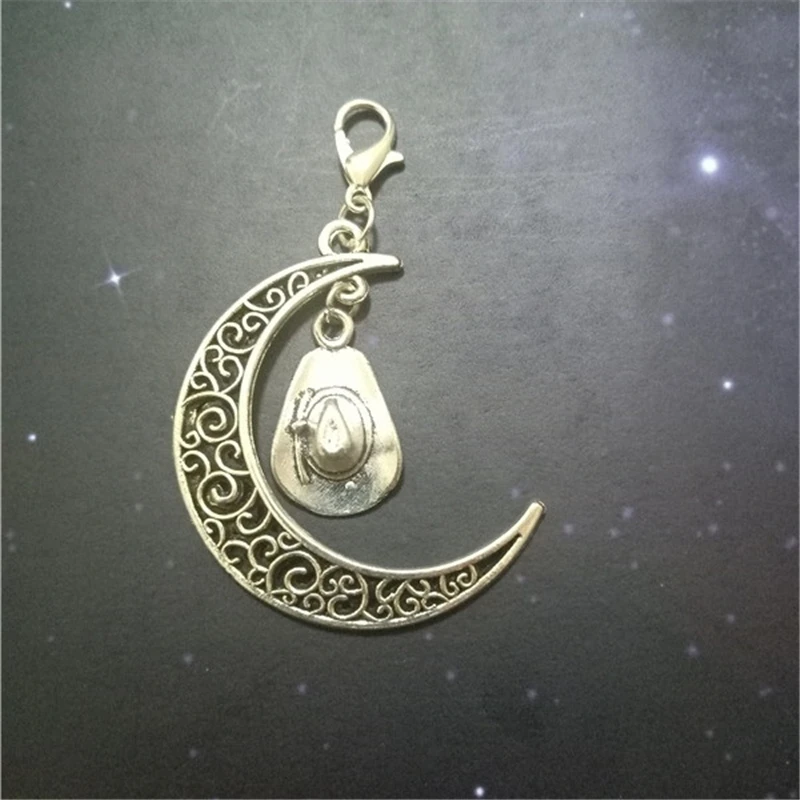 2 Pcs Big Moon Silver Color Cowboy Hat Clip on Charm Perfect for Necklace and Bracelets,Bag Accessories,Zipper Buckle