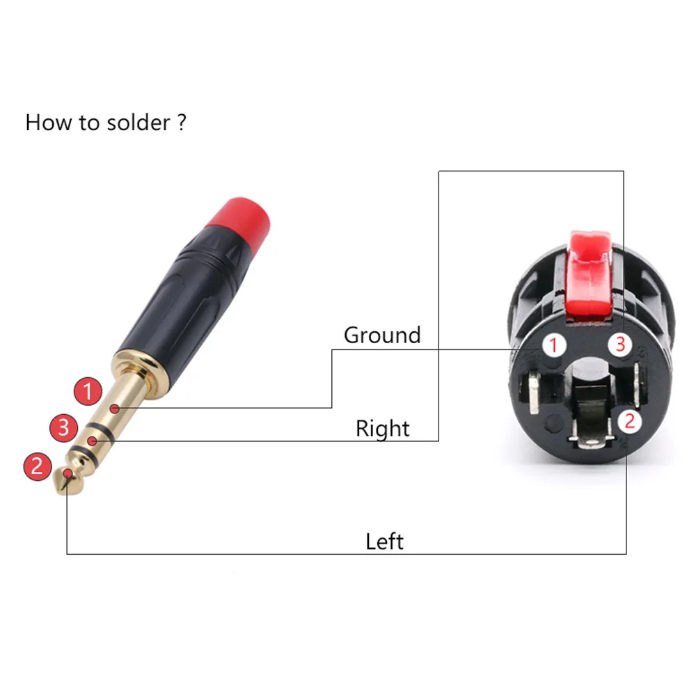 4 sztuk/partia 6.35mm Stereo Jack 1/4 cal TRS żeńskie złącze Microphonne MIC kabel drutu złącze z blokadą