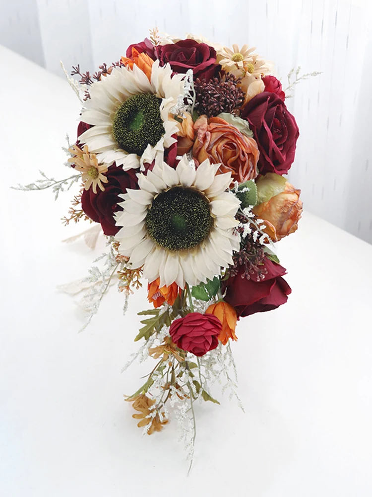 Burgundy Bouquets Wedding Accesories Bridal Bouquet with Sunflowers