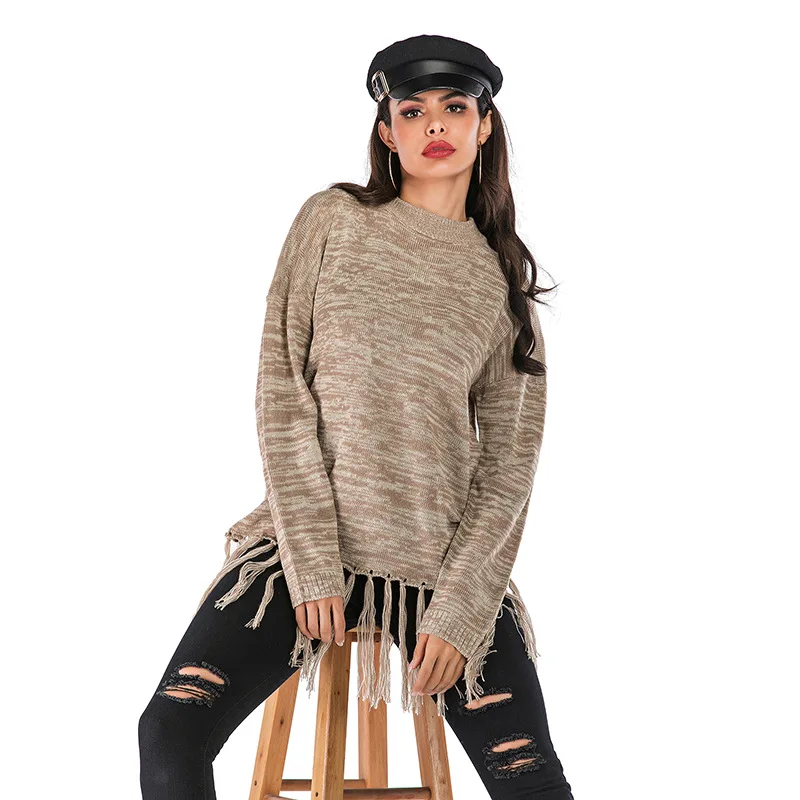 Women's Sweater Spring Autumn Ladies Long Sleeve O-neck Fashion Loose Casual Knitted Tassel Pullover Tops Girl's Jumpers