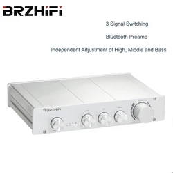 BRZHIFI Pure Class A 2.0/2.1 Channel Preamplifier High Bass Adjustable BT 5.0 Decoding Amplifier Aluminum Black / Silver