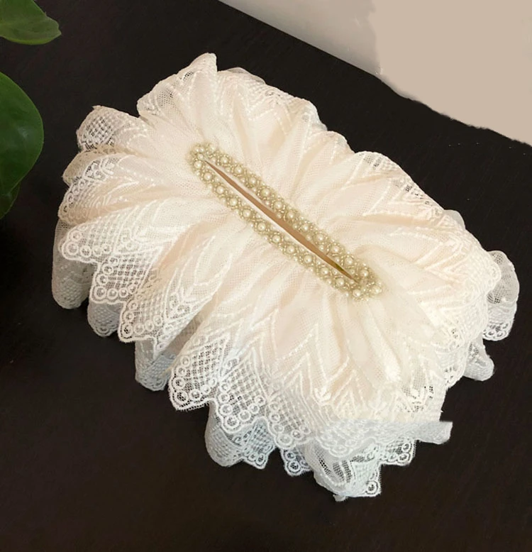 High-grade Lace Handmade Beaded Tissue Box Cover Modern Home Decoration Toilet Paper Holder Car Portable Tissue Boxes Gifts