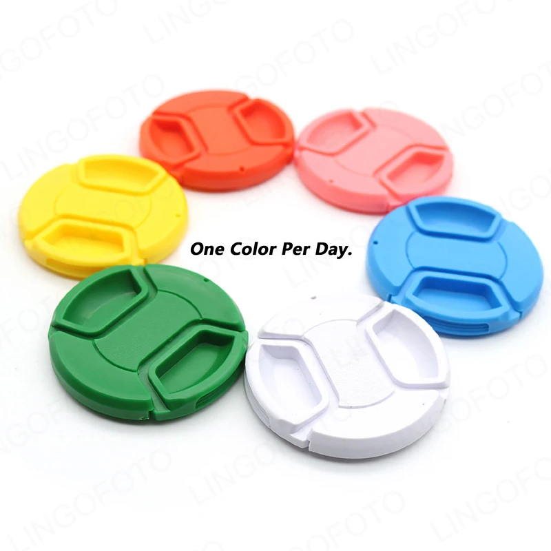 6pcs Camera Lens Cap 6 in 1 Set Orange Blue White Green Yellow Pink Plastic Lens Cap One Color Per Day