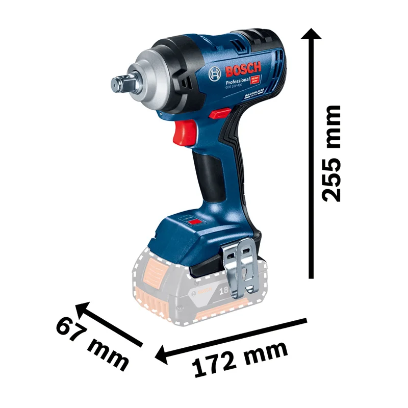 Bosch GDS 18V-400 Electric Wrench Cordless Impact Wrench Lithium 400Nm Brushless for M20 Bolts ABR Power Tool Without Battery