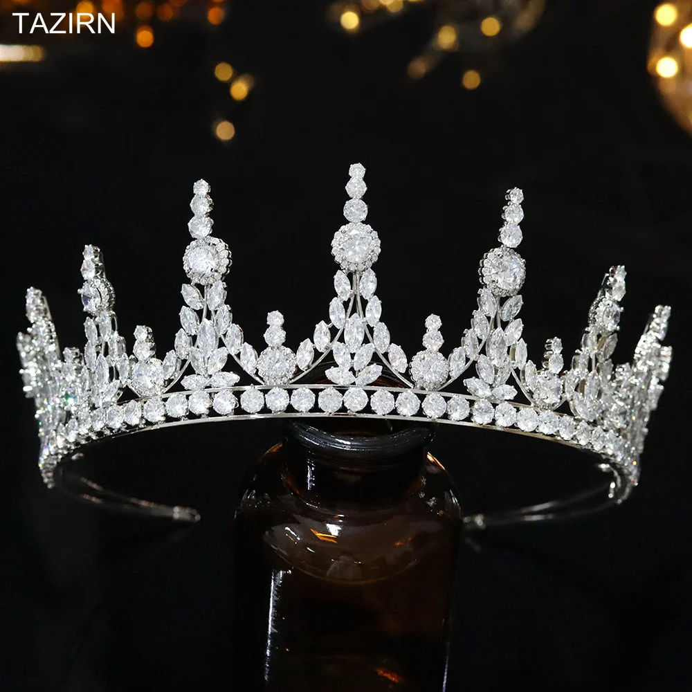 Full Zircon Sweet 16 Princess Wedding Bridal Tiaras and Crowns Cubic Zirconia Pageant Hair Jewelry Headpieces for Quinceanera