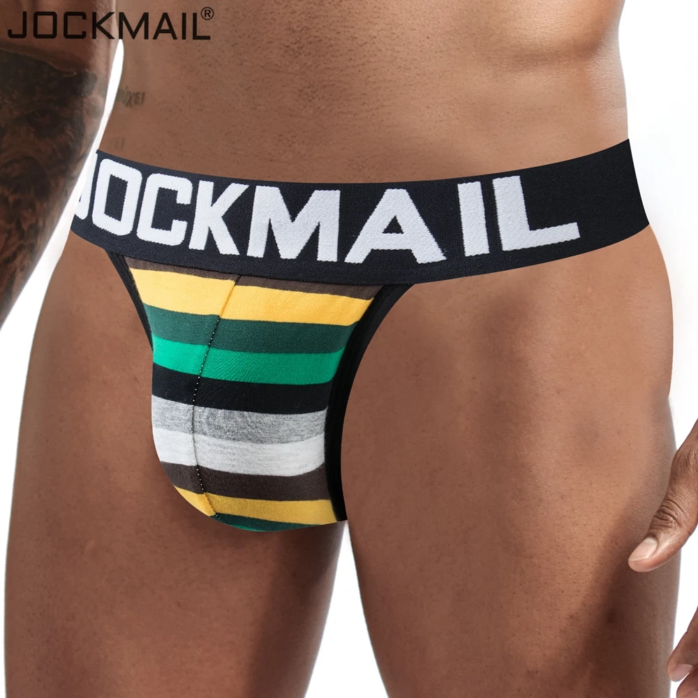 JOCKMAIL Jockstrap Mens Thong Underwear String Homme Sexy Men Underwear Thong and G Strings Cotton, Rainbow Stripes, Breathable