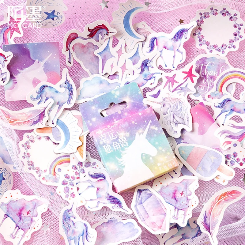 

Kawaii Cute Unicorn Stickers Decorative Mobile Phone Albums Shaped Seals Stickers Boxed DIY Scrapbooking Diary Stick Stationery