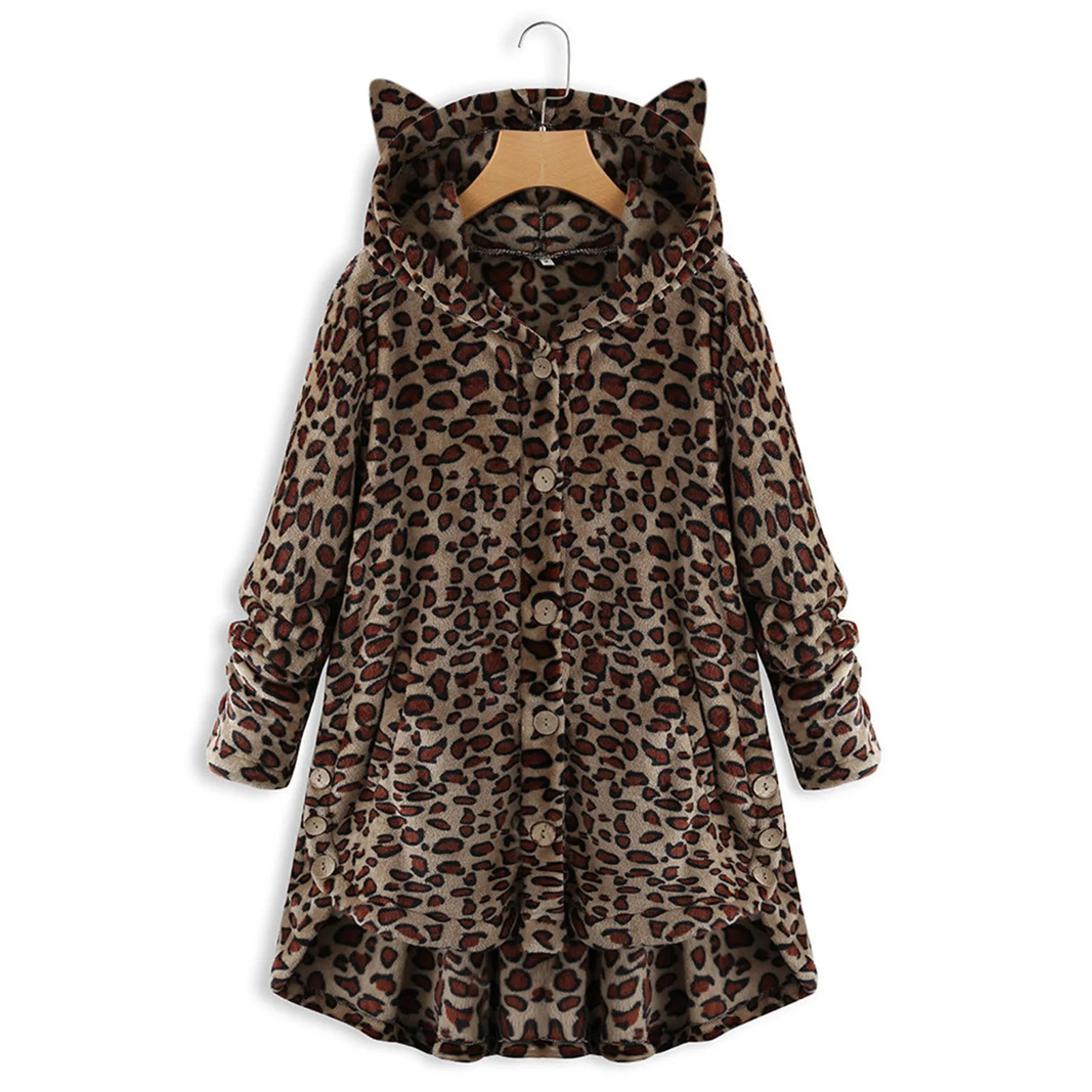 Oversize Autumn Winter Leopard Coat Cardigan Women Faux Fur Coat Women Warm Ladies Hooded Fur Jacket Female Plush Coat Outwear