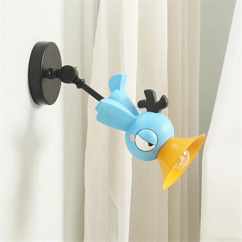 Nordic Cartoon Bird Wall Lamp Children's Room Light Bedroom Headboard Lamp Girl Boy Room Modern Wiring Plug Model E27 Wall Light