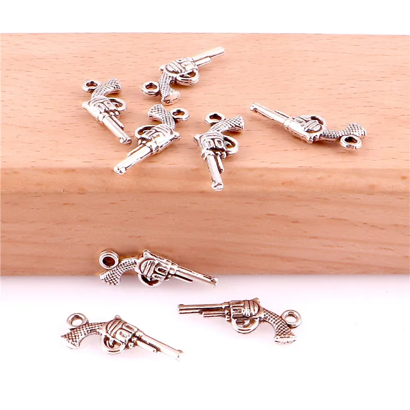 40pcs Charms Gun 2 Sided Revolver 9*20mm Tibetan Silver Plated Pendants Antique Jewelry Making DIY Handmade Craft Pendant