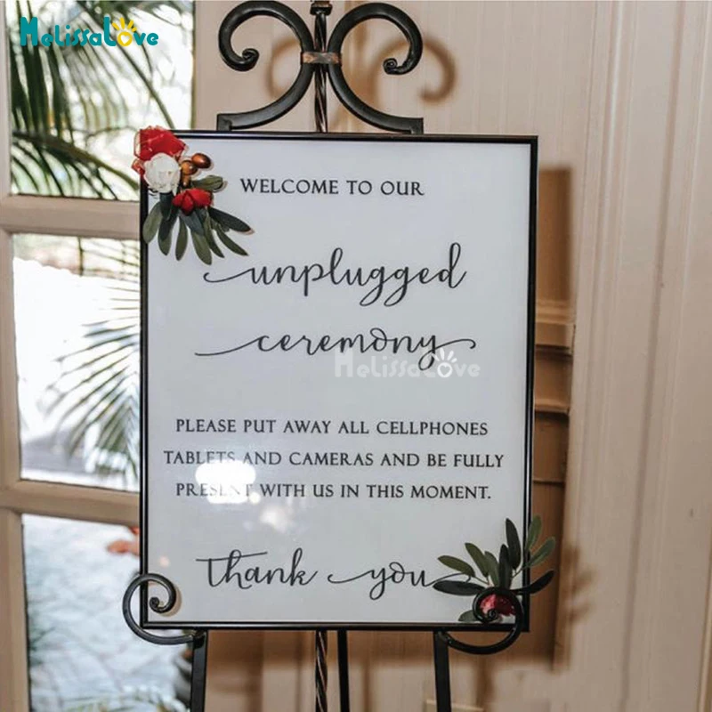 Unplugged Ceremony Wedding Party Decl Welcome Sign Unplugged Ceremony Removable Vinyl Board Mirror Wall Sticker Mural BD698