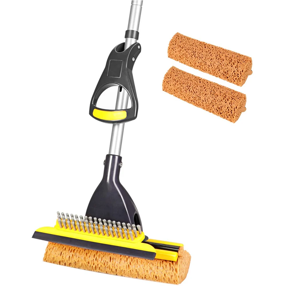 

Eyliden Sponge Mop Home Commercial Use Tile Floor Mops Bathroom Garage Cleaning with Squeegee and Extendable Telescopic