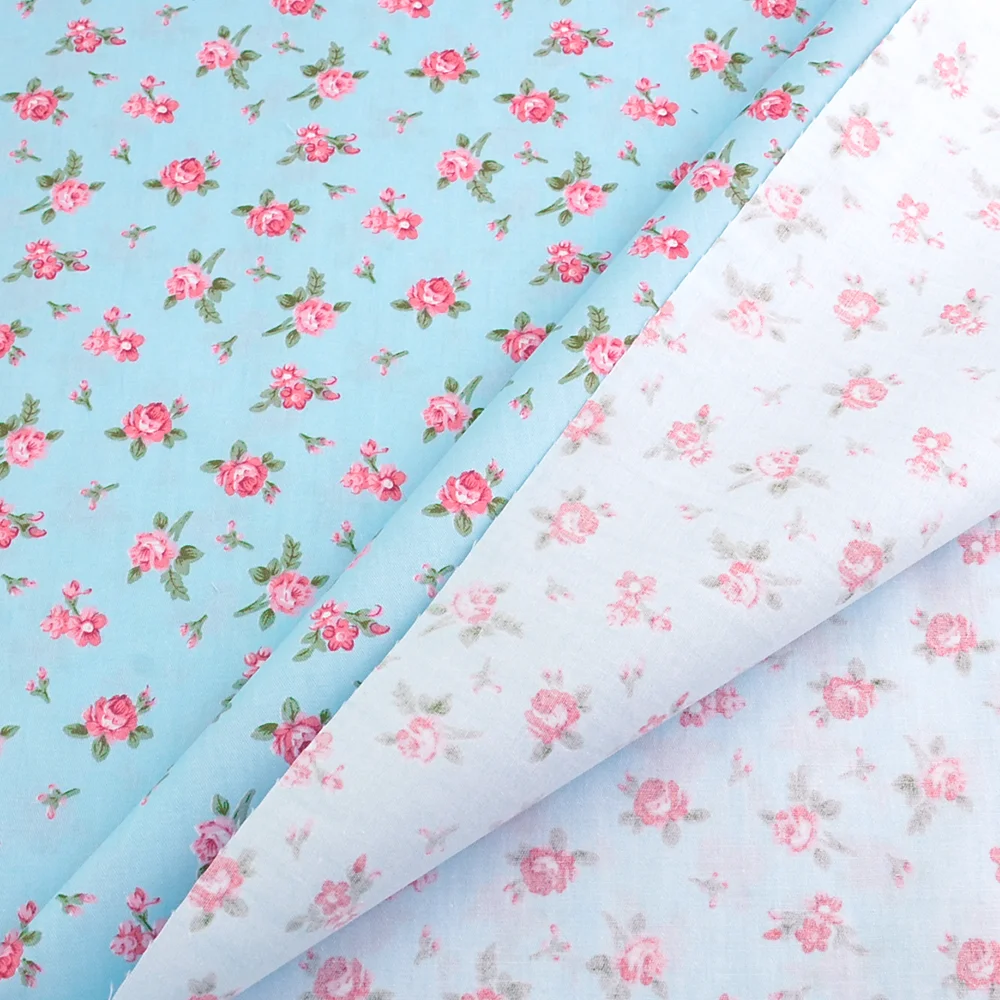 Light Blue Floral Cotton Fabric Patchwork Quilting Sewing Cloth Crafts Bedding Decoration Teramila Fabrics Home Textile Tissue