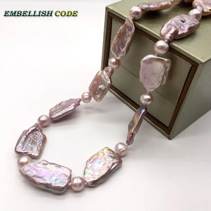 Statement Necklace Baroque Pearls 8mm Beads Eggplant Purple Block Natural Freshwater Nearround And Flat Mix DIY For Party Jewery