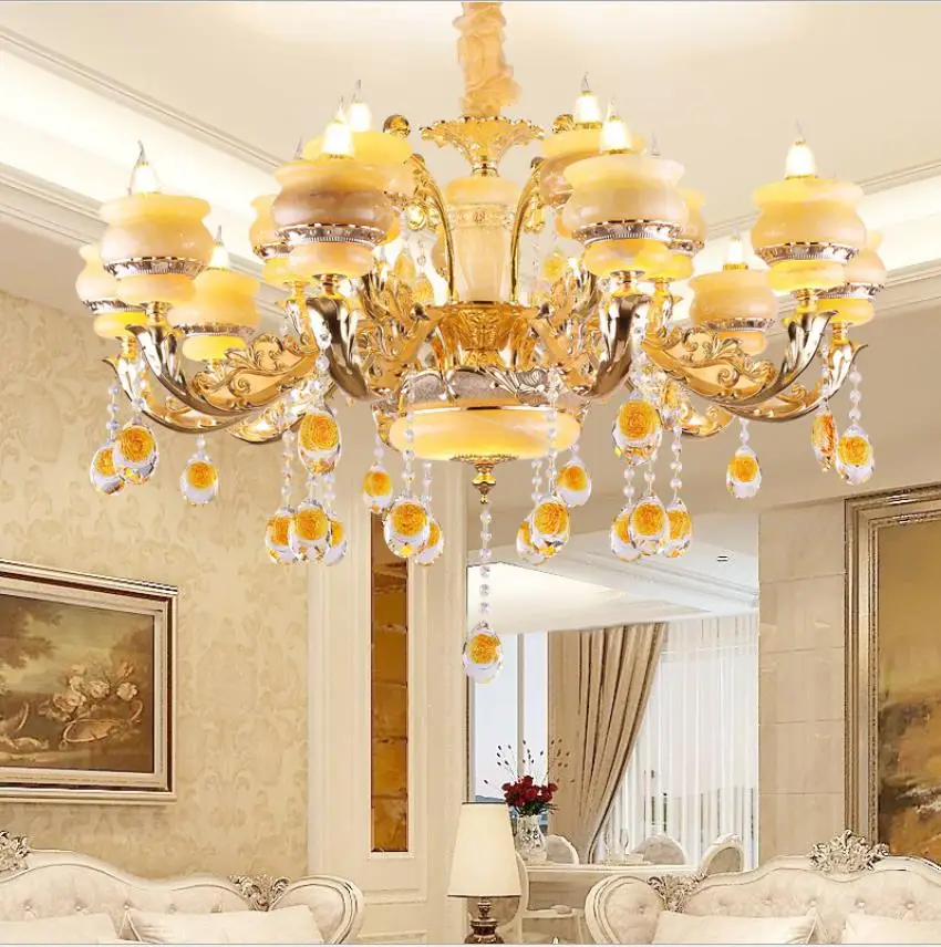 

Golden European zinc alloy marble chandelier atmosphere living room bedroom lamp restaurant crystal chandelier