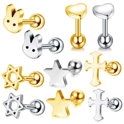 1Pc Cartilage Heart-Shaped Piercing Studs Earrings Stainless Steel Hollow Star Ear Bone Nails Helix Sexy Piercing Jewelry