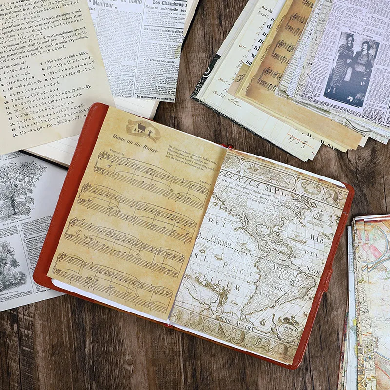 30 Pcs Retro Map Newspaper Material Paper Junk Journal Planner Scrapbooking Vintage Decorative Diy Craft Background Paper