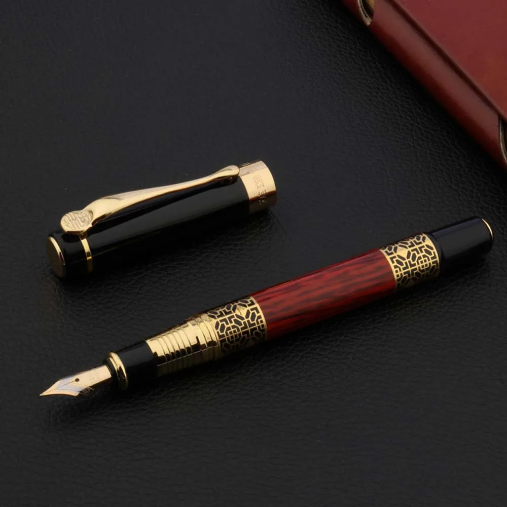 High Quality 530 Golden Carving Mahogany Luxury Business School Student Office Supplies Fountain Pen New Ink Pen