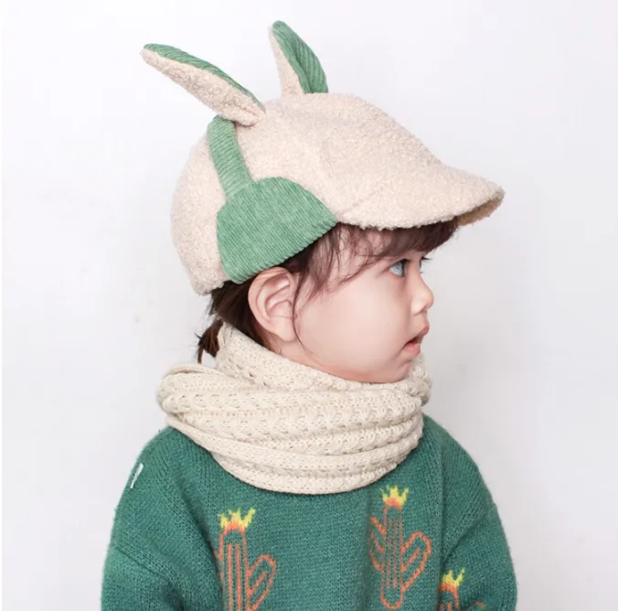 Children\'s hat warm thicken cap for baby earmuffs winter wool boys and girls rabbit ears protection caps