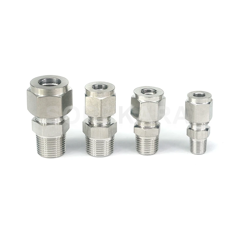 Adattatore ghiera 1/8 "1/4" 3/8 "1/2" 3/4 "NPT maschio misura 3-20mm OD tubo 304 manicotto in acciaio inossidabile compressione pneumatica 58 Bar