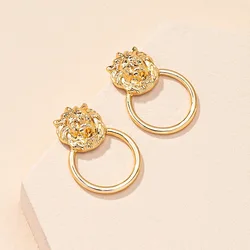2021 New Temperament Cool Style Lion Circle Stud Earring for Girl
