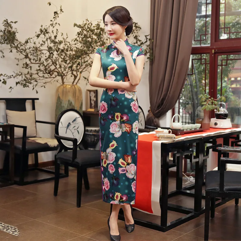 

Evening Party Gown Improved Long Cheongsam Performance Cheongsam Banquet Stage Catwalk Long Split Etiquette Qipao Dress