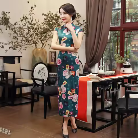 Evening Party Gown Improved Long Cheongsam Performance Cheongsam Banquet Stage Catwalk Long Split Etiquette Qipao Dress