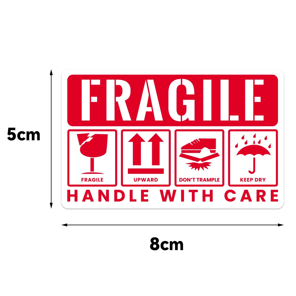 10-50pcs Red Fragile Reminder Warning Stickers 8x5cm \