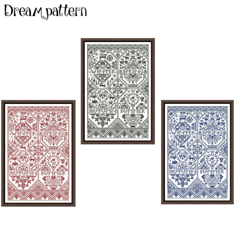 Four seasons forest cross stitch kits single color simple aida fabric 18ct 14ct 11ct count white canvas cotton thread embroidery