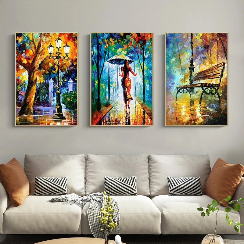 

Abstract Landscape Canvas Paintings Forest Street Rainy Wall Art Posters and Prints Pictures for Living Rome Home Decoration