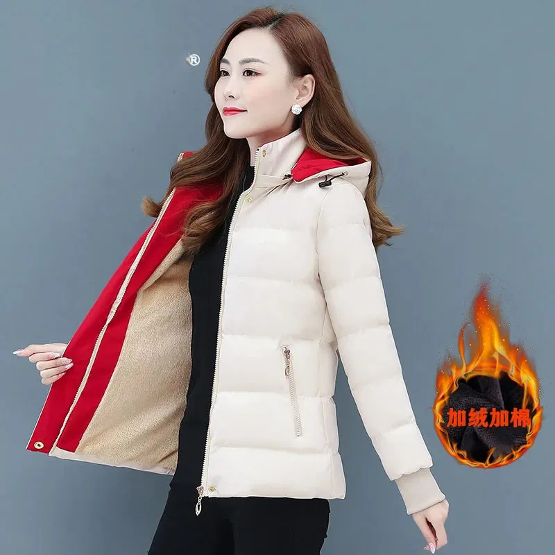 Winter Ladies Jacket New 2023 Add Velvet Add Cotton Down Cotton Clothes Women Coats Loose Removable Cap Warm Female Outerwear