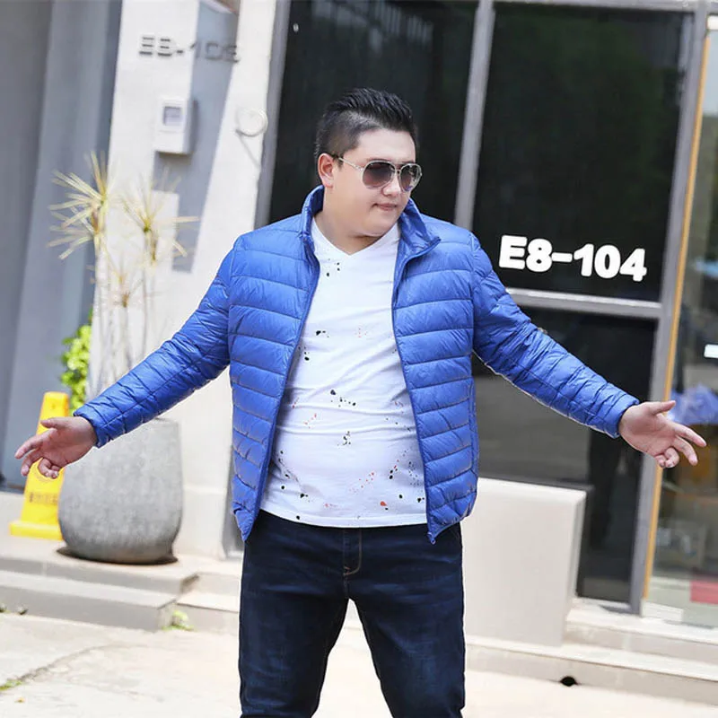 150Kg Plus size men lightweight winter padded jacket bust 155cm 6XL 7XL 8XL9XL 10XL loose long sleeve short jacket 4 colors