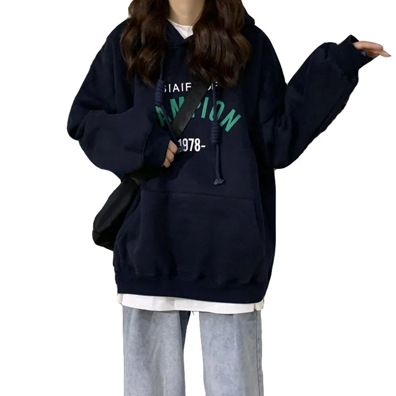 Zuolunouba new 2020 Autumn And Winter Plus Velvet Thick Letters Women Hoodie Loose Casual Fashion Harajuku Sweet Ladies Pullover