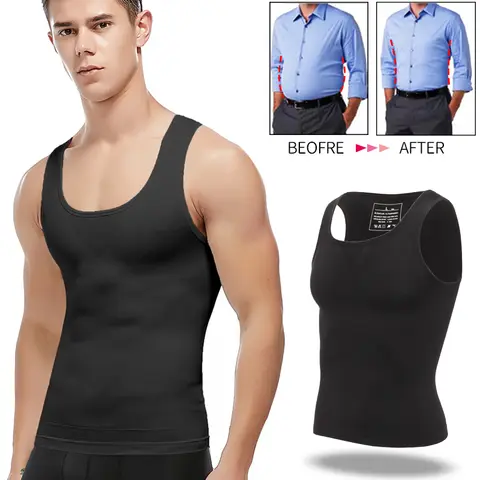 남성 슬리밍 바디 셰이퍼 가슴 압축 셔츠 여성형 복부 슬림 조끼 배꼽 컨트롤 Shapewear 허리 트레이너 코르셋